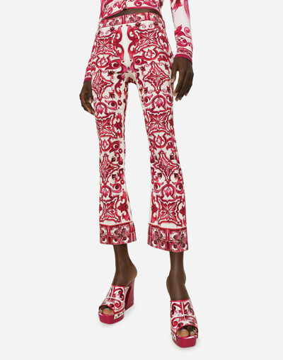 Dolce & Gabbana Majolica Print Charmeuse Pants In Multicolor