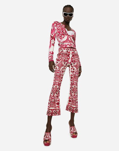 Dolce & Gabbana Majolica Print Charmeuse Pants In Multicolor
