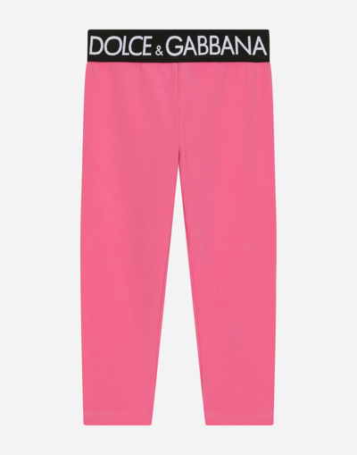 Shop Dolce & Gabbana Interlock Leggings With Branded Elastic In Pink