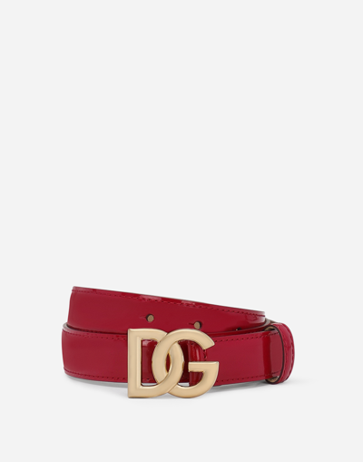 Shop Dolce & Gabbana Polished Calfskin Belt With Dg Logo In Fuchsia