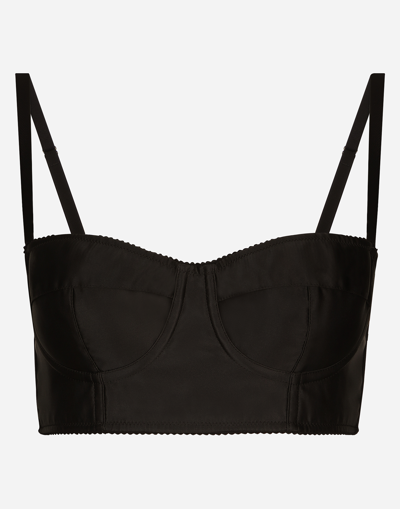 Shop Dolce & Gabbana Short Satin And Marquisette Corset In Black