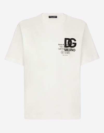 Shop Dolce & Gabbana Cotton T-shirt With Dg Logo Embroidery And Print In White