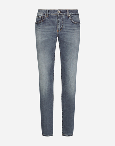 Shop Dolce & Gabbana Light Blue Skinny Stretch Jeans With Whiskering In Multicolor