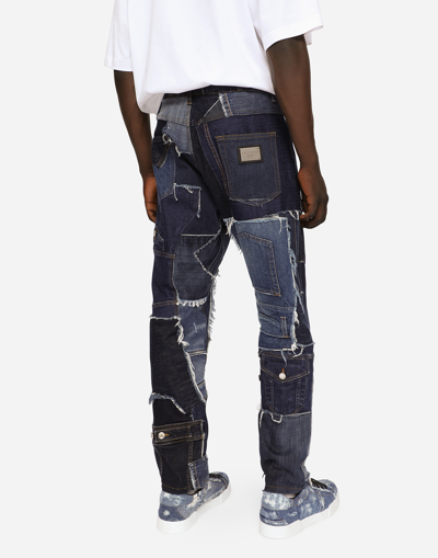 Shop Dolce & Gabbana Loose Stretch Patchwork Denim Jeans In Multicolor