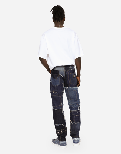 Shop Dolce & Gabbana Loose Stretch Patchwork Denim Jeans In Multicolor