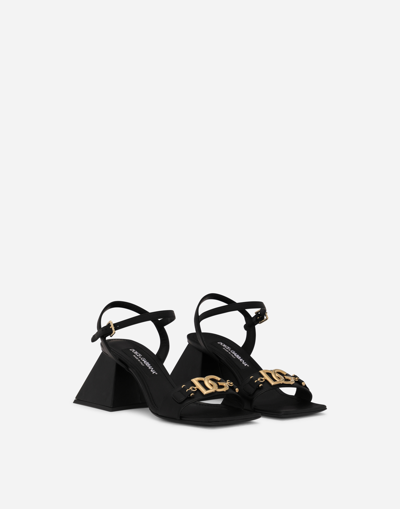 Shop Dolce & Gabbana Nappa-look Fabric Sandals In Black