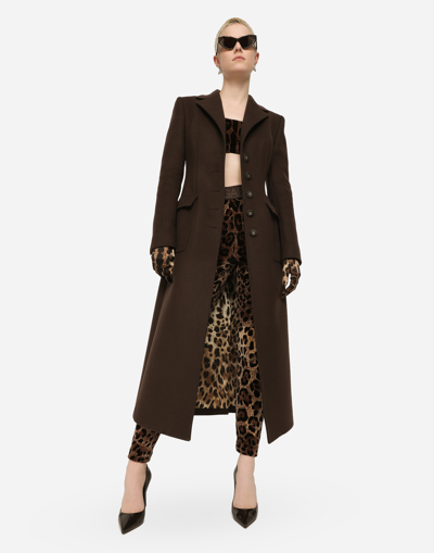 Dolce & Gabbana High Waist Leopard Print Cotton Blend Leggings In Multicolor