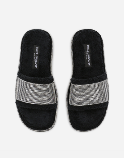 Shop Dolce & Gabbana Terrycloth Sliders With Fusible Rhinestones In Multicolor