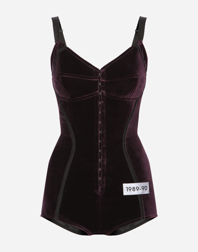 Shop Dolce & Gabbana Kim Dolce&gabbana Velvet And Marquisette Bodysuit In Purple