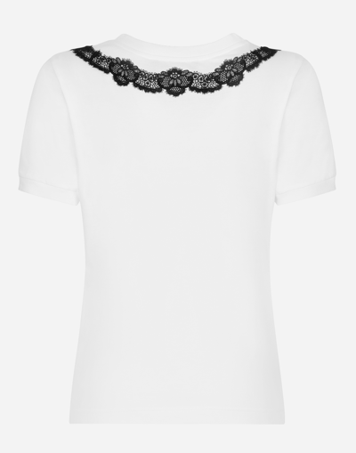 Shop Dolce & Gabbana Jersey T-shirt With Dg Logo And Lace Inserts In White