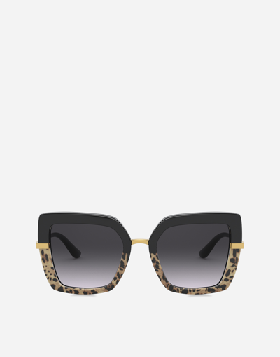 Shop Dolce & Gabbana Half Print Sunglasses In Black