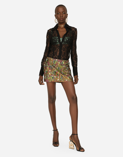 Shop Dolce & Gabbana Lurex Jacquard Miniskirt With Embellishment In Multicolor