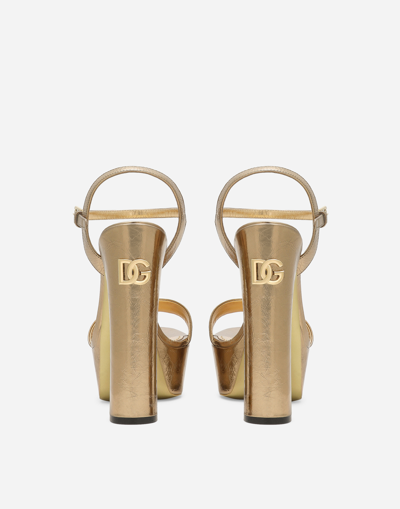 Shop Dolce & Gabbana Foiled Craquelé Calfskin Platform Sandals In Gold