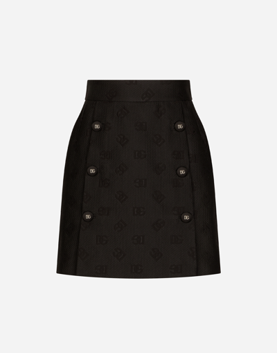 Shop Dolce & Gabbana Jacquard Miniskirt With All-over Dg Logo In Black