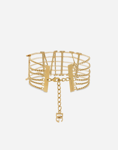 Shop Dolce & Gabbana Semi-rigid “kim” Multi-chain Choker In Gold