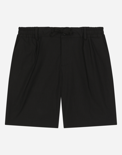 Dolce & Gabbana Kids' Stretch Poplin Shorts With Logo Tag