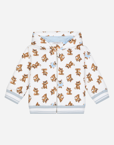 Shop Dolce & Gabbana Zip-up Jersey Hoodie With Baby Leopard In White