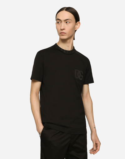 Dolce & Gabbana Cotton Round-neck T-shirt With Dg Embroidery In Black