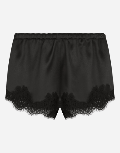 Shop Dolce & Gabbana Satin Lingerie Shorts With Lace Detailing In Black