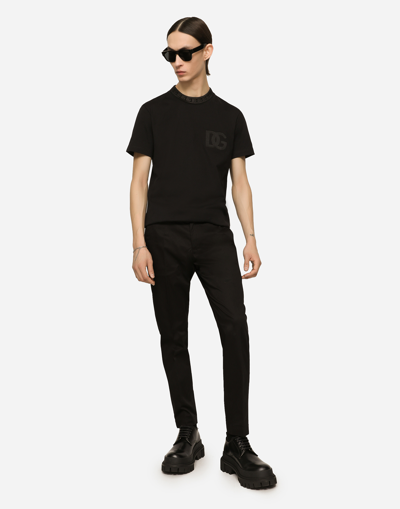Dolce & Gabbana Cotton Round-neck T-shirt With Dg Embroidery In Black