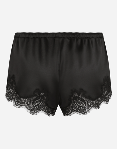 Shop Dolce & Gabbana Satin Lingerie Shorts With Lace Detailing In Black