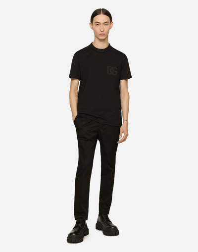 Dolce & Gabbana Cotton Round-neck T-shirt With Dg Embroidery In Black