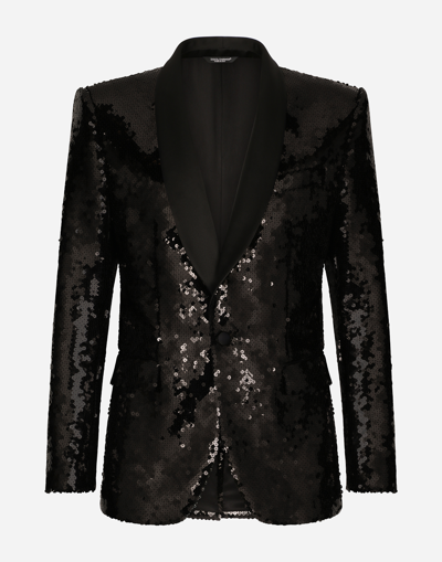 Dolce & Gabbana Sequined Single-breasted Sicilia-fit Tuxedo Suit In Black