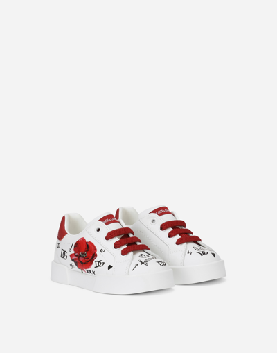 Dolce & Gabbana First Steps Portofino Light Sneakers With Poppy Print In Multicolor