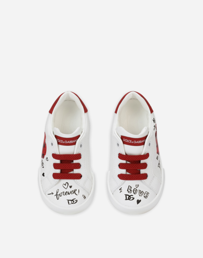 Dolce & Gabbana First Steps Portofino Light Sneakers With Poppy Print In Multicolor