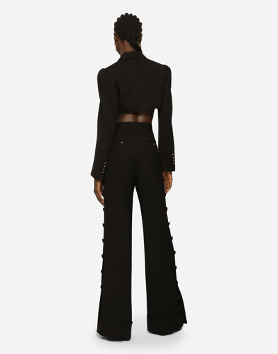 Shop Dolce & Gabbana Piqué Palazzo Pants With Buttons And Turn-ups In Black