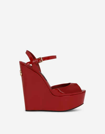 Dolce & Gabbana Bianca 105 Patent Leather Wedge Sandals In Red