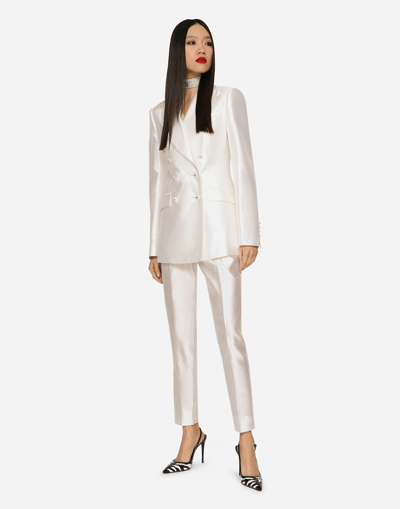 Shop Dolce & Gabbana Double-breasted Shantung Turlington Blazer In White