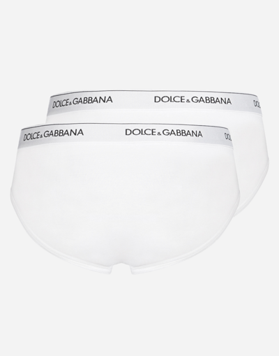 Shop Dolce & Gabbana Bi-pack Mid Briefs In Stretch Cotton In White
