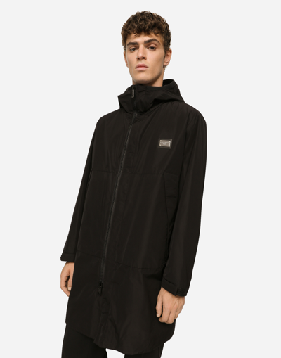 Shop Dolce & Gabbana Nylon Parka With Hood And Branded Tag In Black