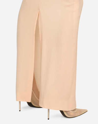 Shop Dolce & Gabbana Long Georgette Skirt In Beige