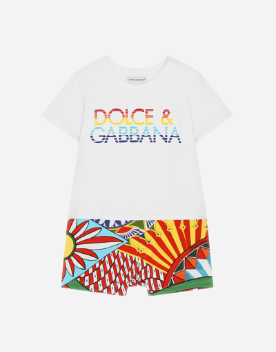 Shop Dolce & Gabbana Carretto-print Jersey Onesie In Multicolor