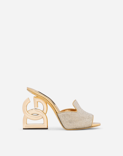 Shop Dolce & Gabbana Mules With Fusible Rhinestone Detailing And Dg Pop Heel In Gold