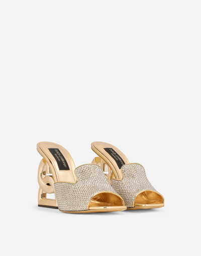 Shop Dolce & Gabbana Mules With Fusible Rhinestone Detailing And Dg Pop Heel In Gold