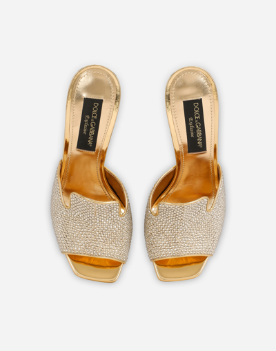 Shop Dolce & Gabbana Mules With Fusible Rhinestone Detailing And Dg Pop Heel In Gold