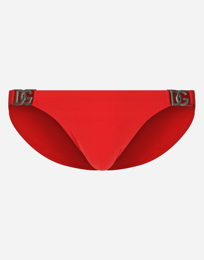 Shop Dolce & Gabbana Swim Briefs With Dg Hardware In Red