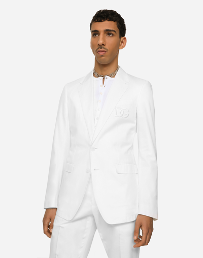 Shop Dolce & Gabbana Single-breasted Cotton Taormina Jacket With Dg Patch In White