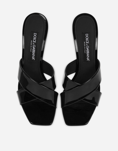Dolce & Gabbana 75 Patent Leather Dg Heel Mules In Black