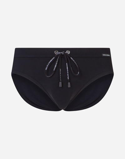 Shop Dolce & Gabbana Swim Briefs With High-cut Leg In Black