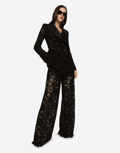 Shop Dolce & Gabbana Branded Stretch Lace Turlington Blazer In Black