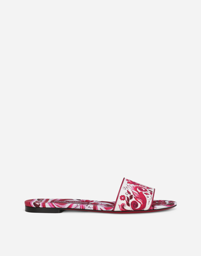 Shop Dolce & Gabbana Printed Canvas Slides In Multicolor