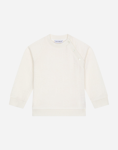 Dolce & Gabbana Round-neck Sweatshirt With Jacquard Dg Logo In White