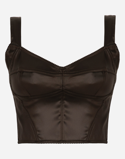 Dolce & Gabbana Satin-finish Cropped Corset In Brown