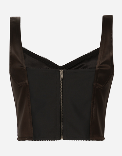 Dolce & Gabbana Shiny Satin Corset Top In Dark Brown