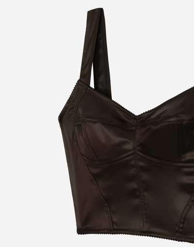 Dolce & Gabbana Shiny Satin Corset Top In Dark Brown