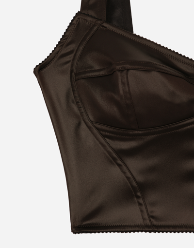 Dolce & Gabbana Shiny Satin Corset Top In Dark Brown